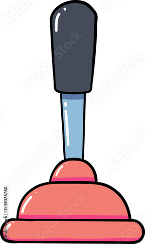 Hand drawn Bathroom elements doodle, Plunger with a colorful handle for unclogging drains.