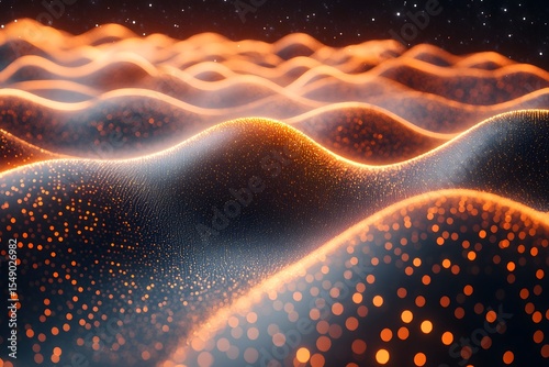 Abstract Cosmic Landscape with Glowing Waves - Futuristic Digital Art for Contemporary Design