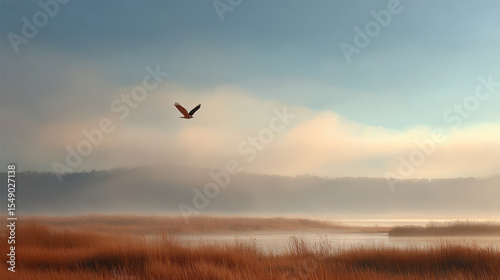 breathtaking dawn over golden wheat field with soft light illuminating landscape