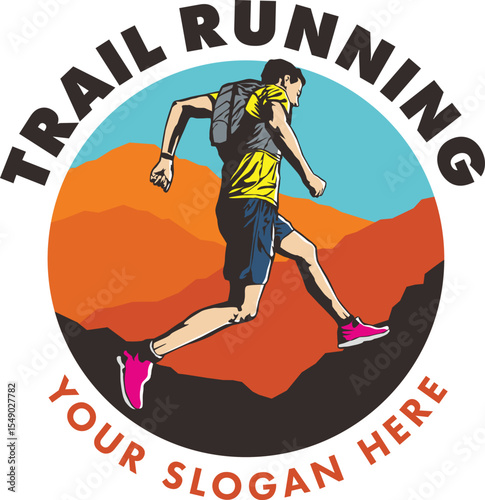 Trail running logo shillouete - vector logo illustration.
