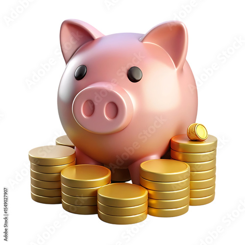 3d rendered piggy bank with golden coins representing savings and financial growth