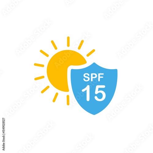 SPF 15 Protections | Sun Protection Factor Levels in Icon Set | Sunscreen Label Icons for Skincare Packaging.
