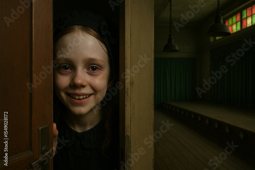 girl peeking out of closet