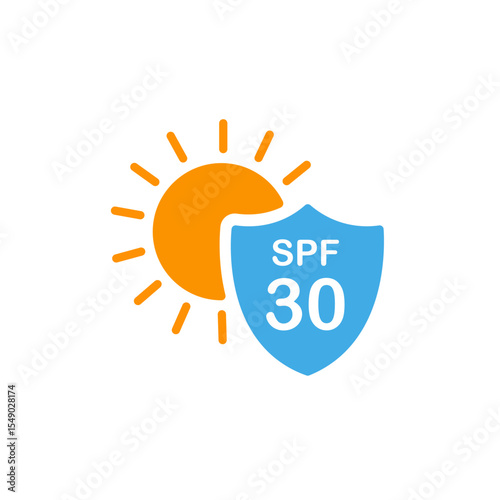 SPF 30 Protections | Sun Protection Factor Levels in Icon Set | Sunscreen Label Icons for Skincare Packaging.