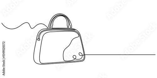 Woman bag continuous one line drawing. Lady's bag single line art vector illustration, Elegant fashion woman leather handbag in sketch style Continuous One Line Drawing, ladies bag, minimalism, strap.