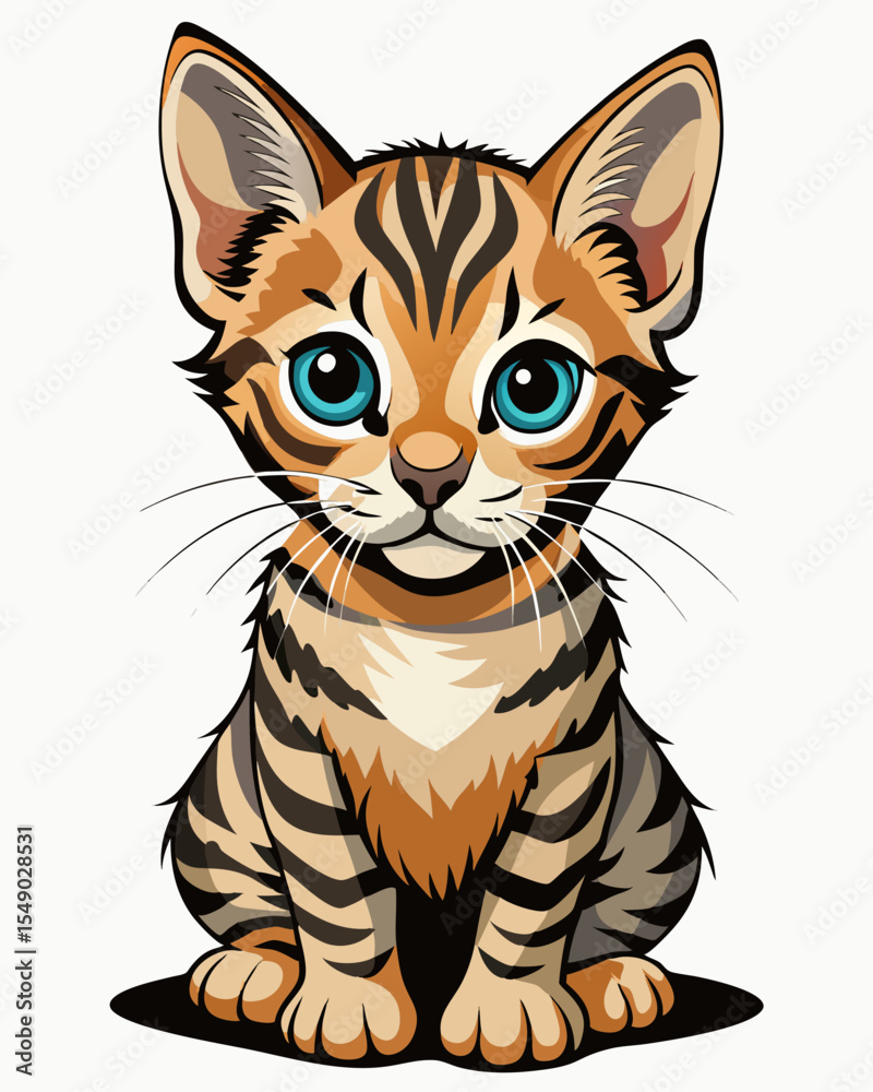 Obraz premium baby Cat realistic design and bold line black , white background ,full color