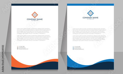 Adobe Illustrator Artwork: Modern corporate letterhead templates in orange and blue 