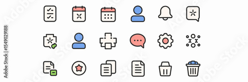 Project management app icon collection with checklist, calendar, and chat – Useful for team collaboration platforms, workflow systems, or planning apps