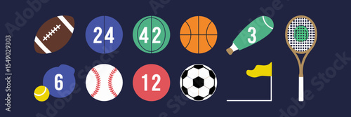 Sports icons with numeric scores on dark background – Suitable for score tracking apps, fantasy sports tools, or digital sports branding