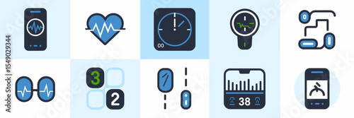 Health and fitness tracker icon set – Perfect for wellness apps, health blog content, or wearable tech branding