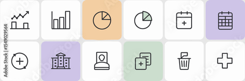 SaaS dashboard UI icons with graphs and interface elements – Suitable for tech startups, UX/UI case studies, or analytics app content