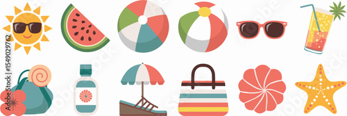 Vibrant tropical skincare and beauty app icons with sun, watermelon, beach ball, and sunglasses