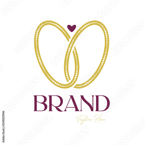 Elegant simple logo of a gold bracelet jewelry with burgundy heart