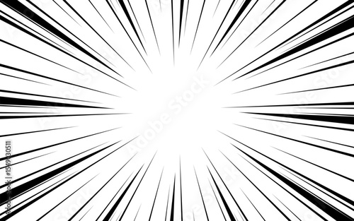 Diagonal speed lines background. Comic book explosion wallpaper. Abstract black and white radial lines frame design. Vector background