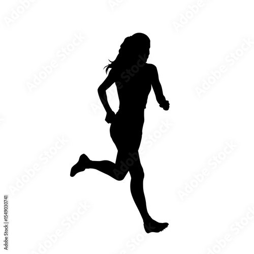 Run, running woman isolated vector silhouette, side view. Athletics