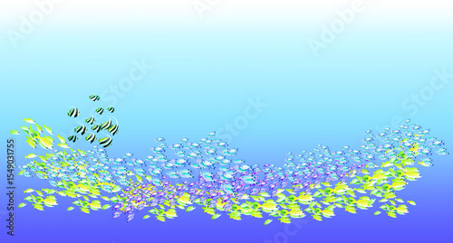 School of fish illustration with transparent water color background