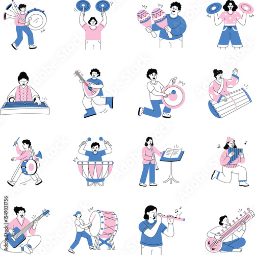 WebPack of Hand Drawn Musician Art Illustrations 
