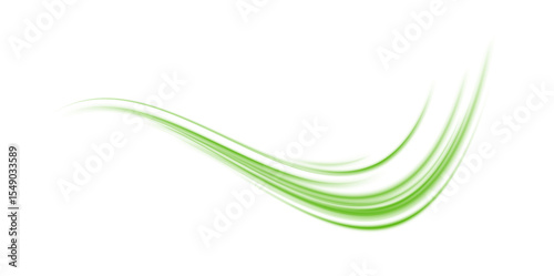 Green glowing light trail vector . Green line effect, winding green path, wave , curved energy vortex, futuristic background on a transparent PNG background	