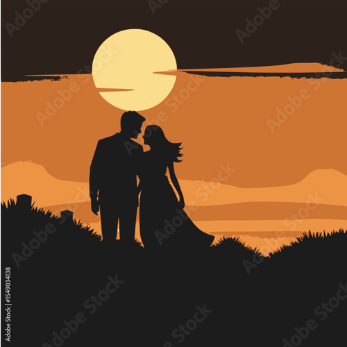 Black Silhouette of Man and Woman Walking – Love Engagement Vector SVG