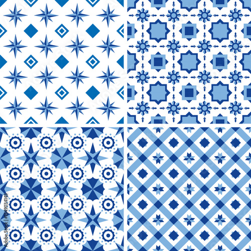 Blue Arabesque Geometric Tile Pattern set