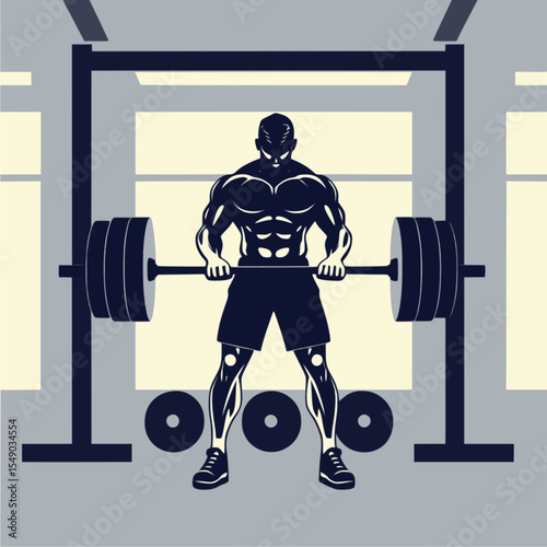 Minimal Gym Icon of Man Weightlifting – Black and White SVG