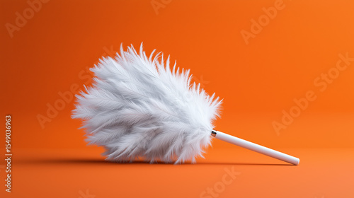 White feather duster against a vibrant orange background