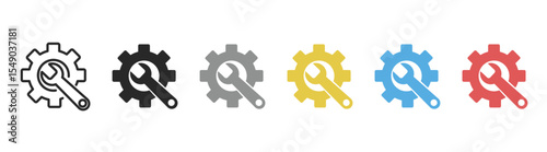 Maintenance icon set, tool and service icons. Wrench and gear cogwheel icons set