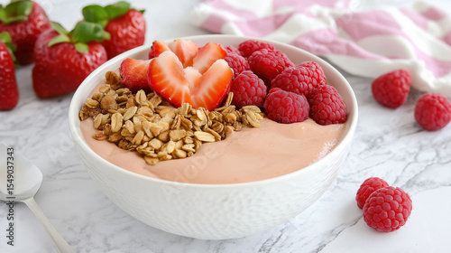 Healthy yogurt bowl with fresh fruits and granola for breakfast