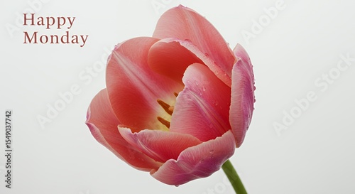 Delicate Pink Tulip with Water Droplets - Happy Monday Greeting