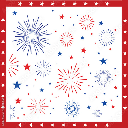 set of fireworks 4th july independence day boarder