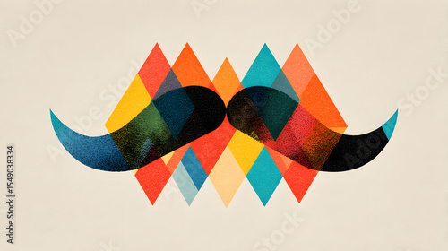 Abstract geometric mustache design with sharp shapes and bright colors for movember