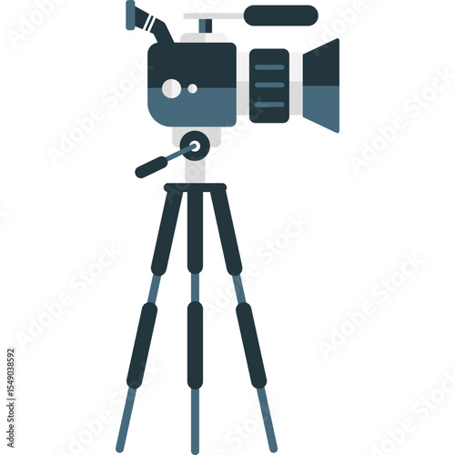 professional camera with tripod vector flat illustration