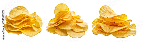 potato chips piles isolated on white background