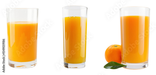 orange juice glasses isolated on white background