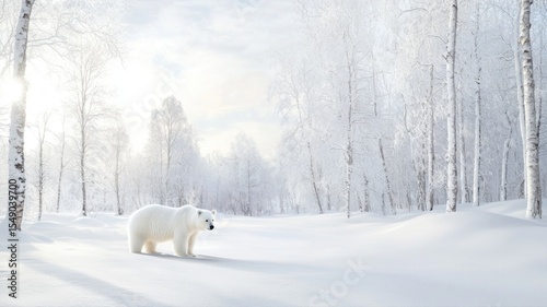 Polar Bear in Serene Winter Forest Landscape bear winter forest serene polar bear wildlife animal