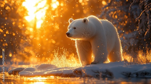 Polar Bear in Golden Winter Sunrise Light winter sunrise light polar bear snow sunset golden light