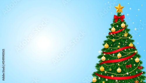 Festive Christmas Tree with Blue Background.