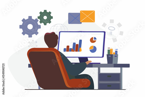 Business analysis and data visualization on computer screen at office