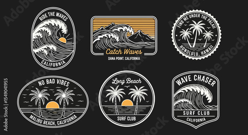 Ocean Wave Surf Club Patches Ride the Waves, Catch Waves, California Sun