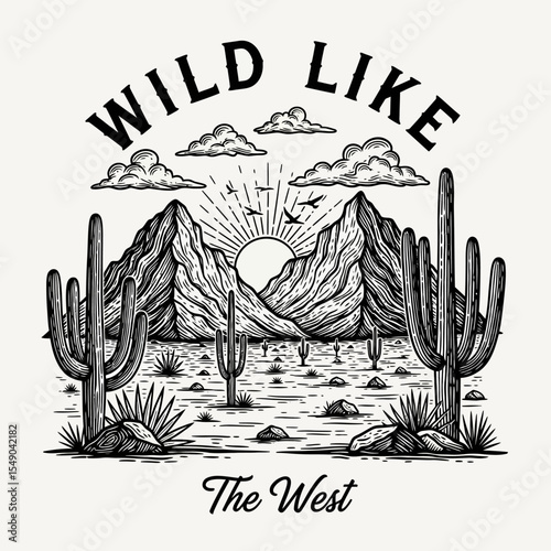 Wild Like the West Hand-Drawn Desert Landscape Illustration