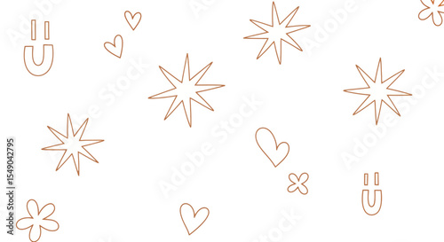 Cute Hand-Drawn Pattern with Stars, Hearts, and Smiley Faces