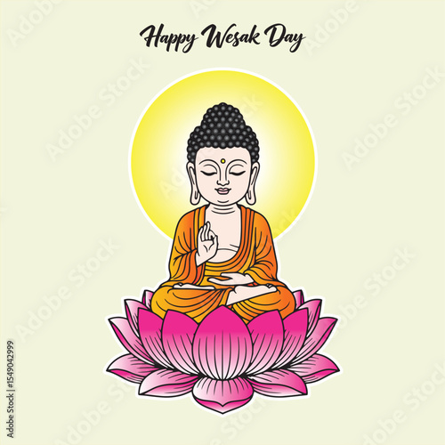 wesak day buddha god with lotus flower cute cartoon religion vector zen buddhist meditation