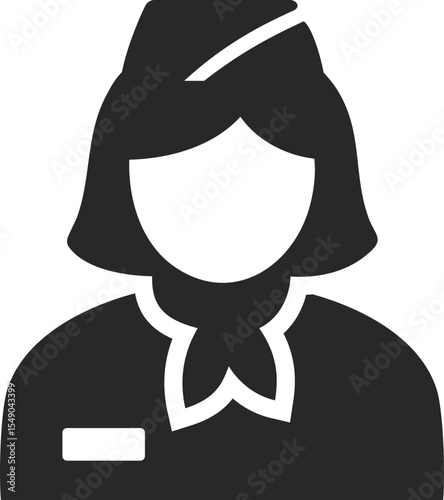Flight attendant solid icon used in airline, travel, and aviation service designs.