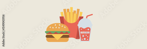 Cheeseburger, fries, and soda vector icons – Great for food delivery branding, app UI, or restaurant marketing