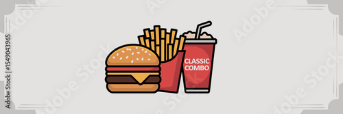 Fast food combo icon sheet with burger, fries, and soft drink – Perfect for menu design, fast food branding, or mobile apps