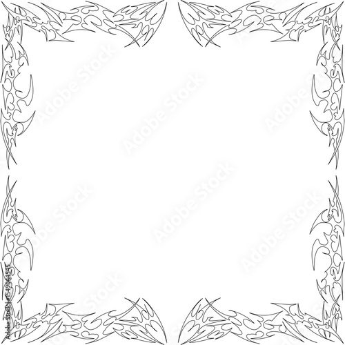 Y2K-style tribal frames. Hand-drawn black line borders of cyber sigilism tattoos. Vector illustration for posters, collages, and design templates.