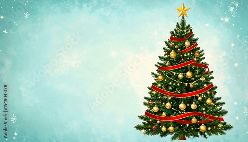 Festive Christmas Tree with Winter Background.