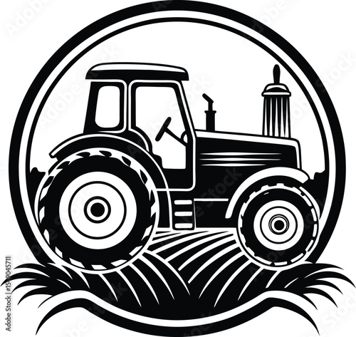 Vintage Tractor Illustration Farmland Agriculture Machinery Design