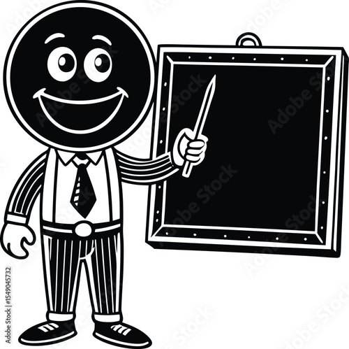 Happy Teacher Presenting Lesson Plan on Blackboard  Educational Illustration