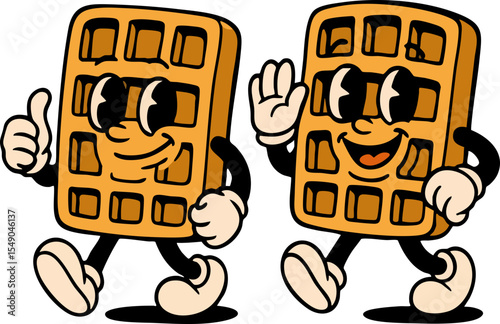 Retro Waffle Characters – Vintage Style Breakfast Food Mascots Illustration